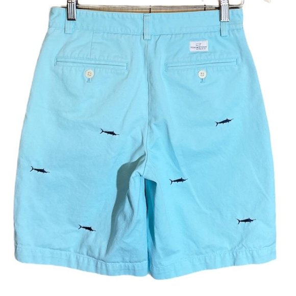 Vineyard Vines Turquoise Sharks Flat Front Shorts - Picture 2 of 9